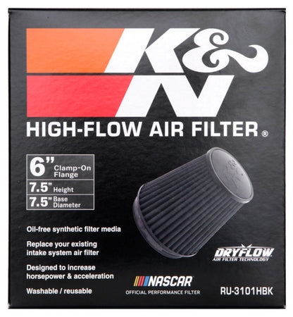 K&N Engineering RU-3101HBK Black Universal Rubber Round Tapered Air Filter - 6 inch Flange, 8 inch Height