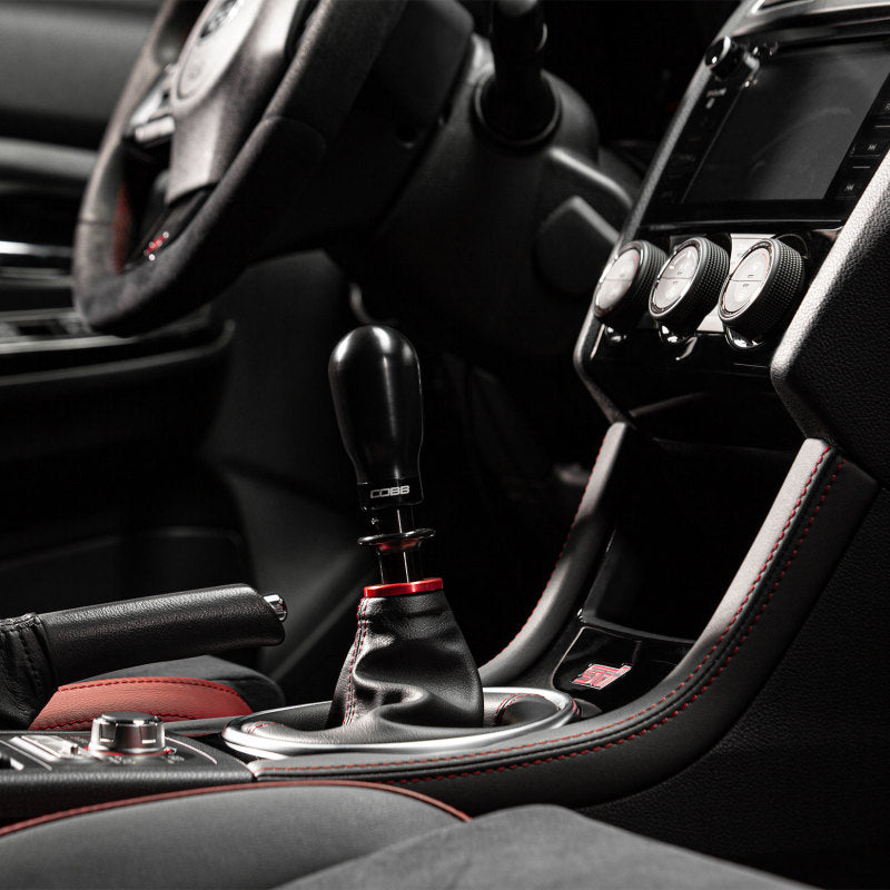 COBB Subaru 6-Speed Tall Weighted Shift Knob - Black with Red and Black Collars