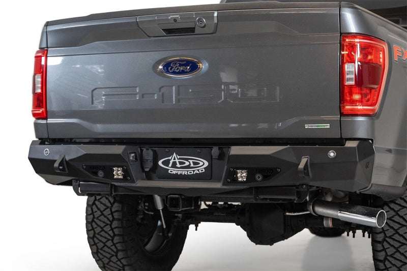 Addictive Desert Designs Stealth Fighter Rear Bumper for Ford F-150 with Cube Light Mounts and Backup Sensors