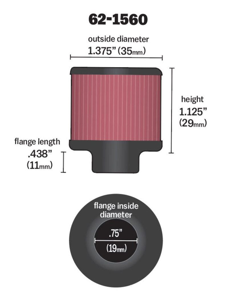 K&N Engineering 62-1560 Clamp-On Crankcase Vent Filter for Classic and Racing Applications