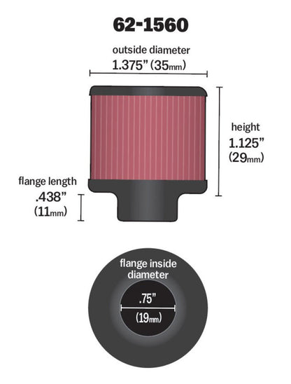 K&N Engineering 62-1560 Clamp-On Crankcase Vent Filter for Classic and Racing Applications