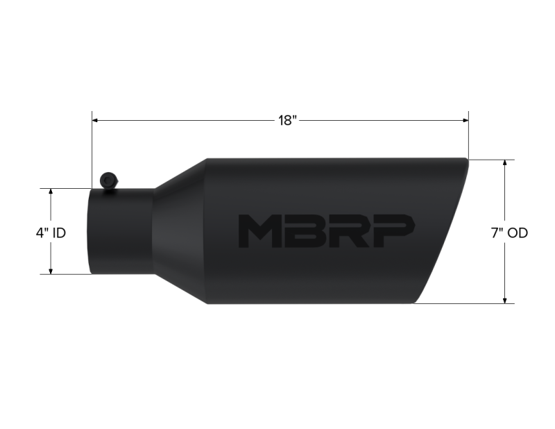 MBRP Universal Exhaust Tip 7 Inch O.D. Black Coated Rolled End with 4 Inch Inlet - 18 Inch Length