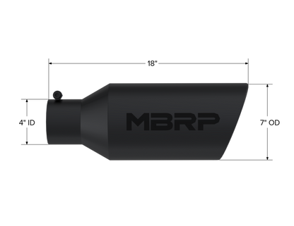 MBRP Universal Exhaust Tip 7 Inch O.D. Black Coated Rolled End with 4 Inch Inlet - 18 Inch Length
