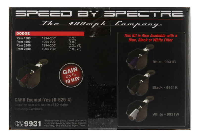 Spectre 9931 Air Intake Kit for Dodge Ram 1500/2500 V8-5.2/5.9L - Polished Aluminum with Red Filter