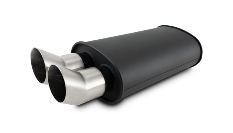 Vibrant Flat Black Muffler with Dual DTM Cut Tips – 9x5x15 Inches, 3 Inch Inlet, 3 Inch Tips