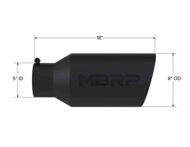 MBRP Universal Black Coated Exhaust Tip - 8-inch Outer Diameter, 5-inch Inlet, 18-inch Length