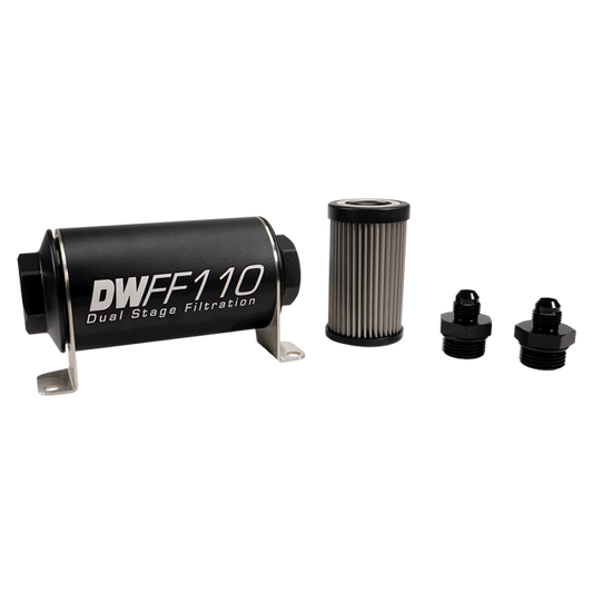 DeatschWerks Stainless Steel 6AN 5 Micron Universal Inline Fuel Filter Housing Kit (110mm)