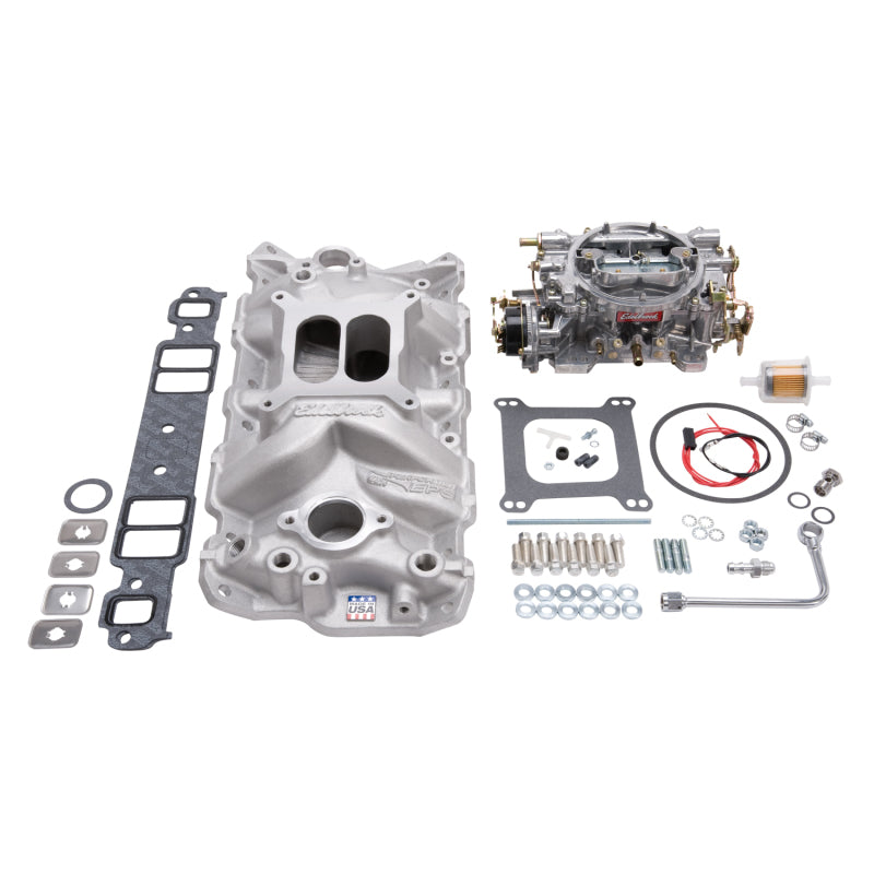 Edelbrock Part 2021 Small-Block Chevy Single-Quad Manifold and Carburetor Kit