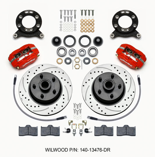 Wilwood Forged Dynalite-M Front Disc Brake Kit for 1965-1969 Ford Mustangs and More - 11.30 Inch Rotors, Red Calipers
