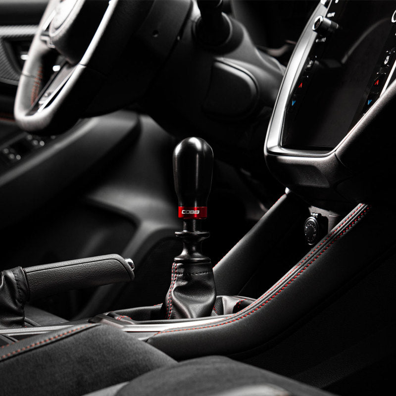 COBB Subaru 6-Speed Tall Weighted Shift Knob - Black with Red and Black Collars