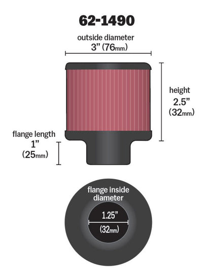 K&N Engineering 62-1490 Rubber Base Chrome Top Push-In Crankcase Vent Filter, 3 Inch OD x 2-1/2 Inch Height