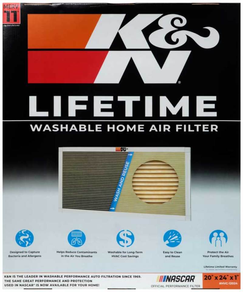 K&N Engineering HVAC Filter 20 x 24 x 1 – Reusable Pleated Synthetic Air Filter for Home, Office, and Business Applications