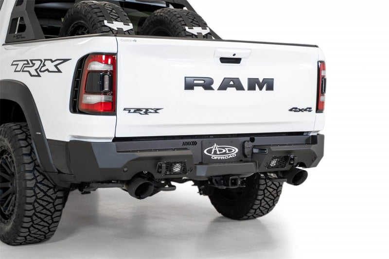 Addictive Desert Designs 2021 Dodge Ram 1500 TRX Stealth Fighter Rear Bumper – Hammer Black with D-Rings and Cube Light Mounts