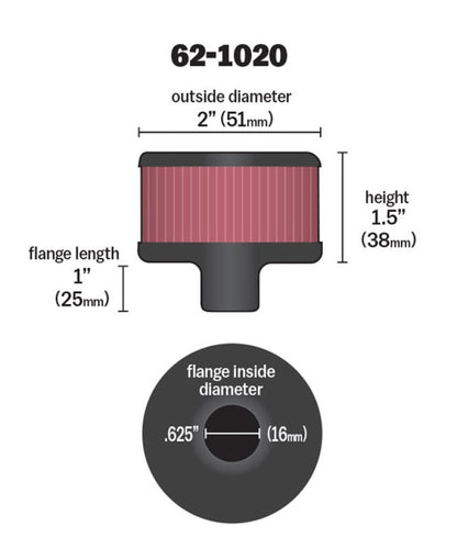 K&N Engineering 62-1020 Steel Base Crankcase Vent Filter for Classic and Racing Engines