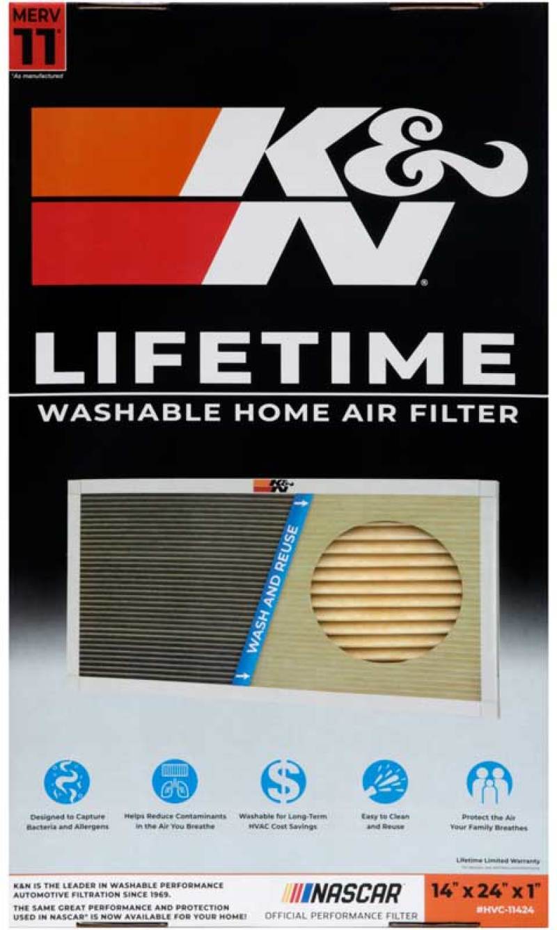 K&N HVAC Filter 14 x 24 x 1 - Reusable Pleated Synthetic Air Filter with MERV 11 Rating