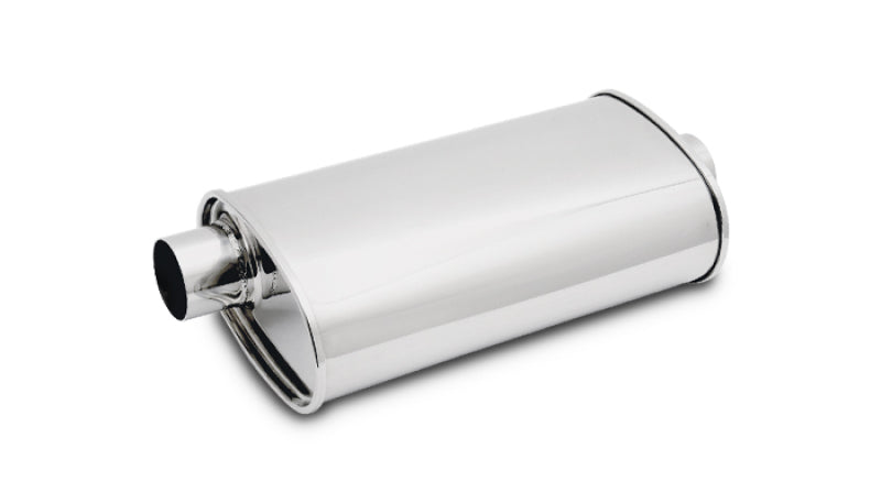 Vibrant StreetPower Oval Muffler with 3-inch Inlet and Outlet - 15 Inch Length, Offset Center, Stainless Steel Performance Exhaust