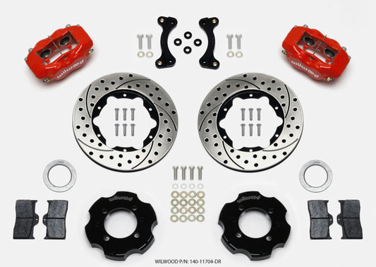 Wilwood Forged Dynalite Front Hat Brake Kit for 2001-2003 Mazda Miata – 11-inch Drilled Rotors with Red Finish