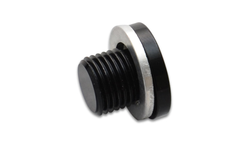 Vibrant M14 x 1.5 Metric Aluminum Port Plug with Crush Washer - Black Anodized for Automotive Applications