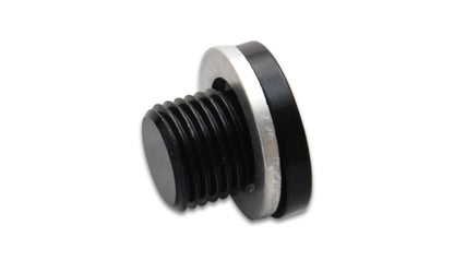 Vibrant M14 x 1.5 Metric Aluminum Port Plug with Crush Washer - Black Anodized for Automotive Applications