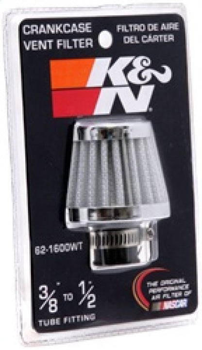 K&N Engineering 62-1600WT Crankcase Vent Filter with Chrome Top and Base for Classic and Racing Engines