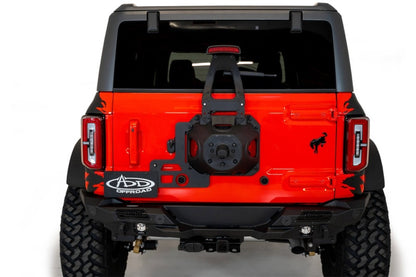 Addictive Desert Designs Stealth Fighter Rear Bumper for Ford Bronco 2021-2023 – Hammer Black with Satin Black Panels and Cube Light Mounts