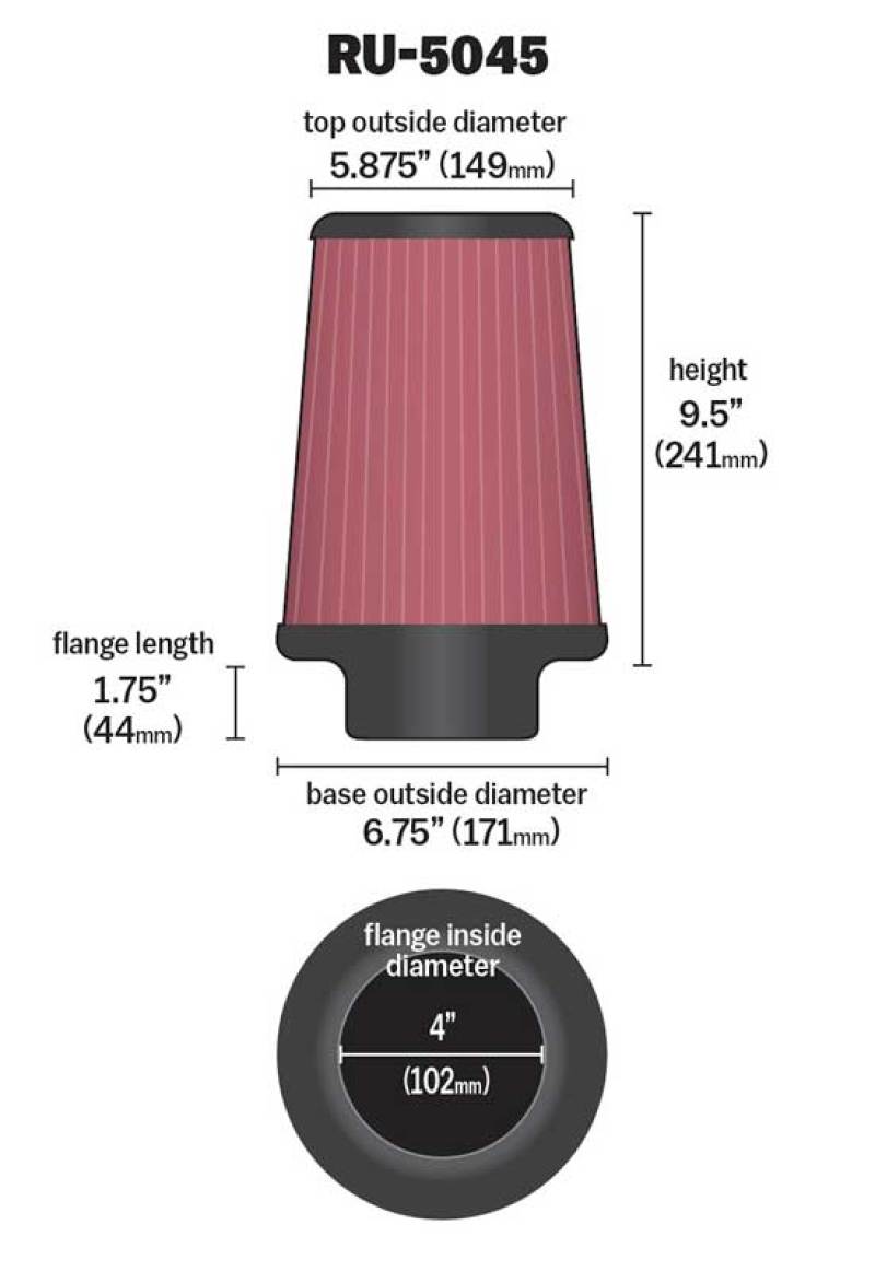 K&N Engineering RU-5045 Universal 4-Inch Flanged Air Filter for Toyota Tundra & Sequoia