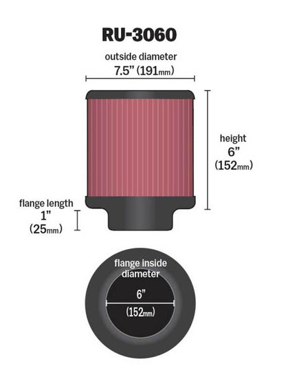 K&N Engineering Universal Rubber Air Filter with 6-Inch Flange ID - 7.5-Inch Outer Diameter, 6-Inch Height
