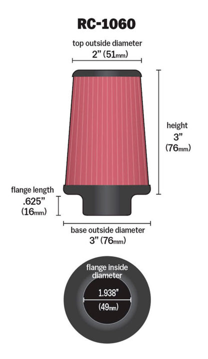 K&N Engineering RC-1060 Universal Chrome Air Filter – 1 15/16 inch Flanged Opening, Reusable and Washable