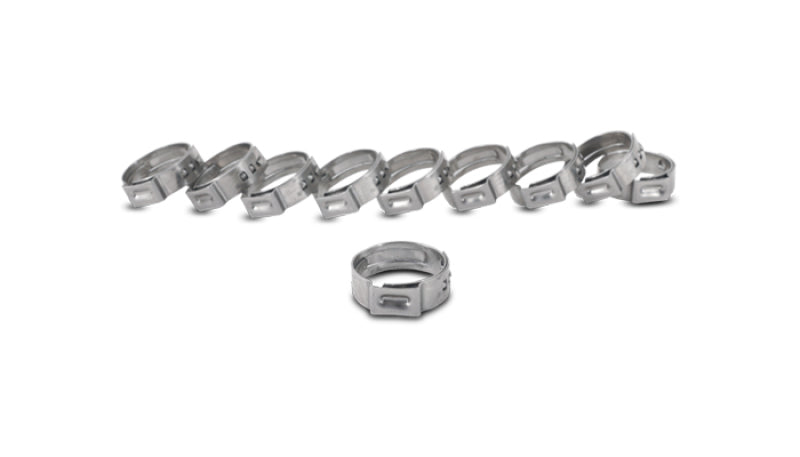 Vibrant One Ear Stepless Pinch Clamps 22.4-25.6mm, Stainless Steel, Pack of 10