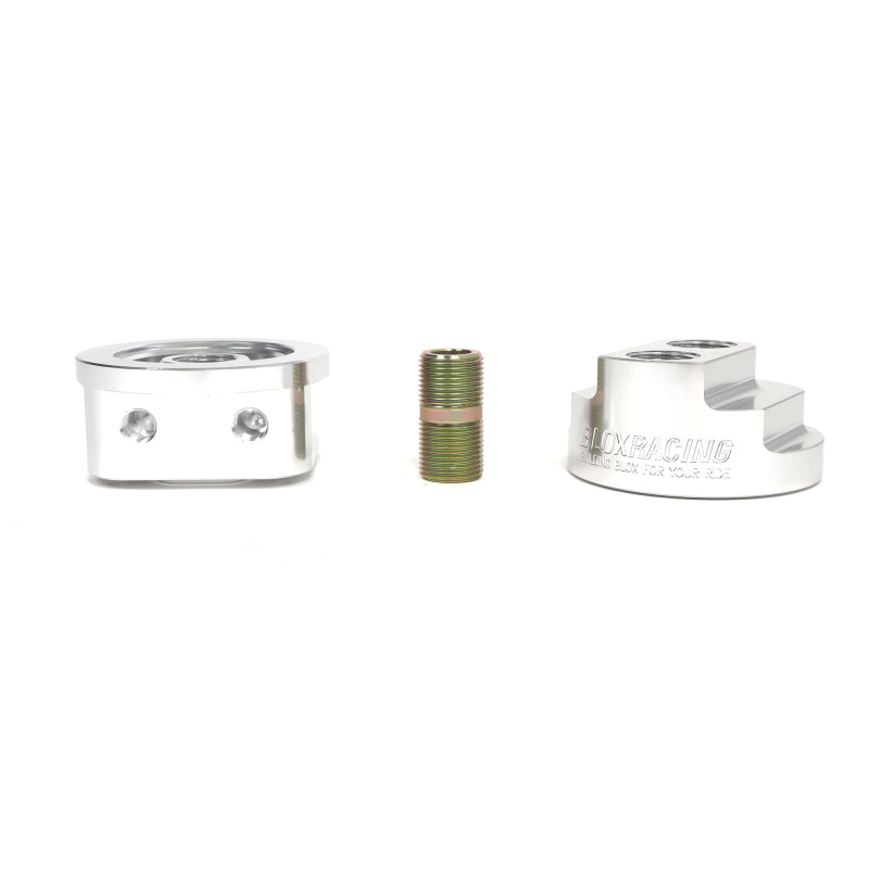 BLOX Racing Remote Oil Filter Relocation Kit - Polished Finish for Automotive Performance