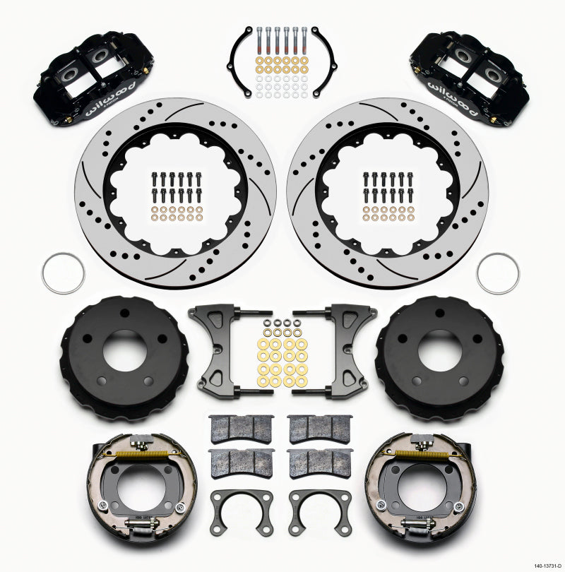 Wilwood Narrow Superlite 4R Rear Brake Kit for Bronco 65-77 with 14-inch Drilled Rotors and Big Ford Flange