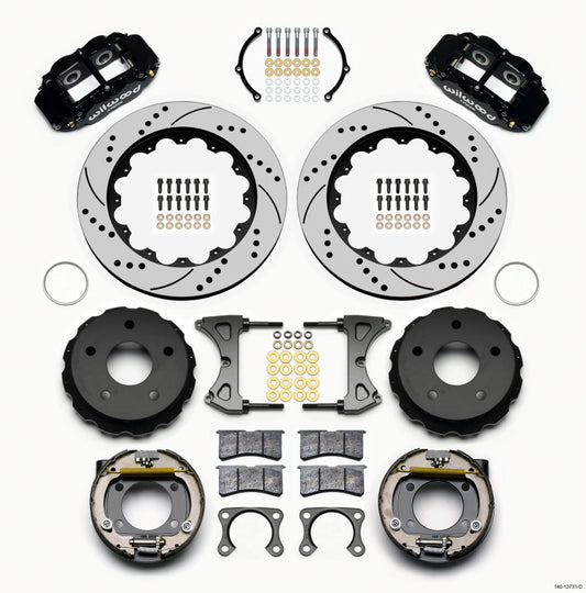 Wilwood Narrow Superlite 4R Rear Brake Kit for Bronco 65-77 with 14-inch Drilled Rotors and Big Ford Flange