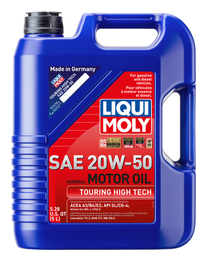 LIQUI MOLY 5L Touring High Tech Motor Oil SAE 20W50 for High Mileage Gasoline and Diesel Engines