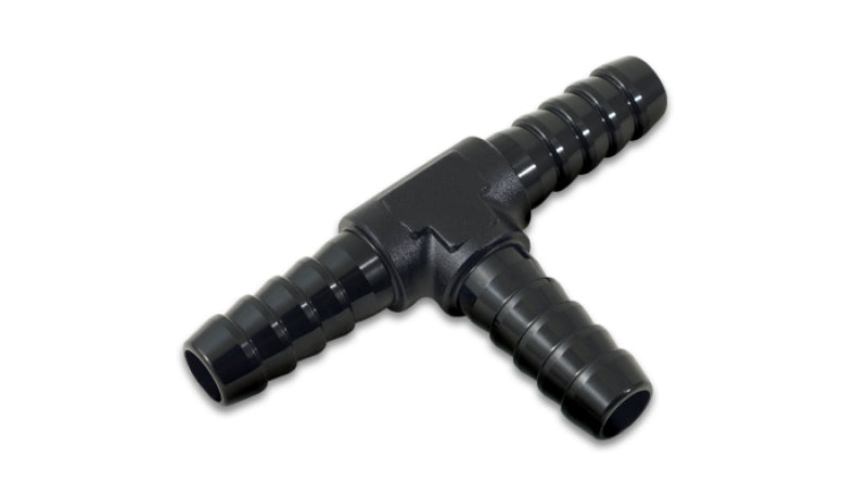 Vibrant 1/4 Inch Barbed Tee Adapter - Black Anodized Aluminum for Automotive Use