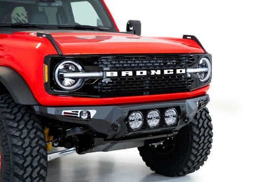 Addictive Desert Designs 21-22 Ford Bronco Bomber Front Bumper with Rigid 360 Mounts and D-Rings in Hammer Black