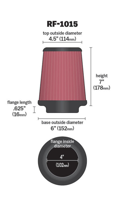 K&N Engineering RF-1015 Universal Air Filter for Pontiac Firebird (6 inch OD Base, 4.5 inch OD Top, 7 Inch Height)