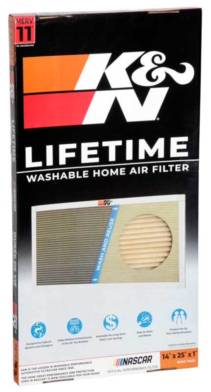 K&N HVAC Filter 14 x 25 x 1 - Reusable Pleated Synthetic Air Filter for Home HVAC Systems