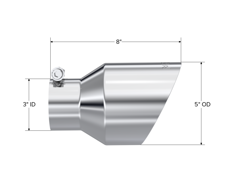 MBRP Universal T304 Stainless Steel Exhaust Tip 3 Inch Inlet / 5 Inch Outlet / 8 Inch Length, Angle Cut, Dual Wall