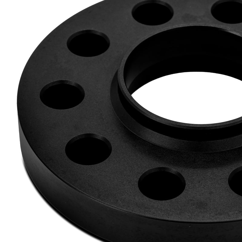 Mishimoto 5x112 Wheel Spacers with 66.5mm Center Bore – 10mm Thickness, M14x1.25 Grade 12.9 Bolts, Black Anodized Finish