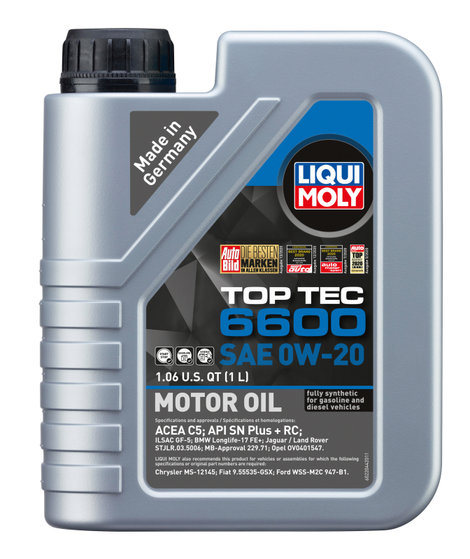 LIQUI MOLY 1L Top Tec 6600 SAE 0W-20 Fully Synthetic Engine Oil for BMW and Mercedes-Benz
