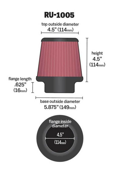 K&N Engineering Universal X Stream Clamp-On Air Filter – 4-1/2 Inch Flange, 5-7/8 Inch Base, 4-1/2 Inch Height