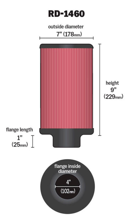 K&N Engineering Universal Air Filter with 4-inch Flange, 7-inch Outer Diameter, and 9-inch Height