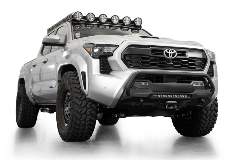 Addictive Desert Designs 2024 Toyota Tacoma Stealth Center Mount Winch Front Bumper with Top Hoop and 20-Inch Light Bar Mount