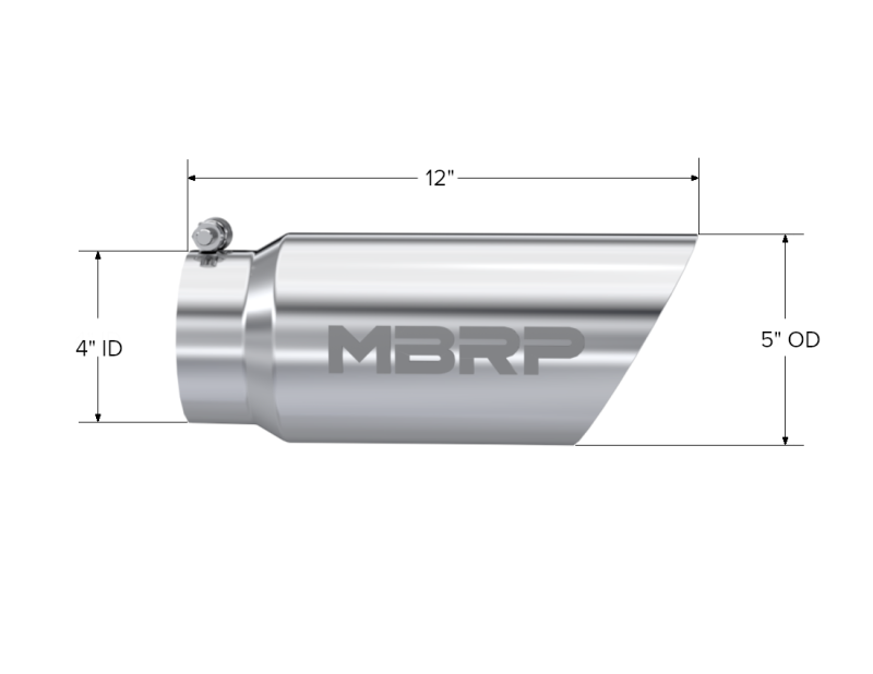 MBRP Universal 5 inch Dual Wall Angled Exhaust Tip - T304 Stainless Steel, 4-inch Inlet