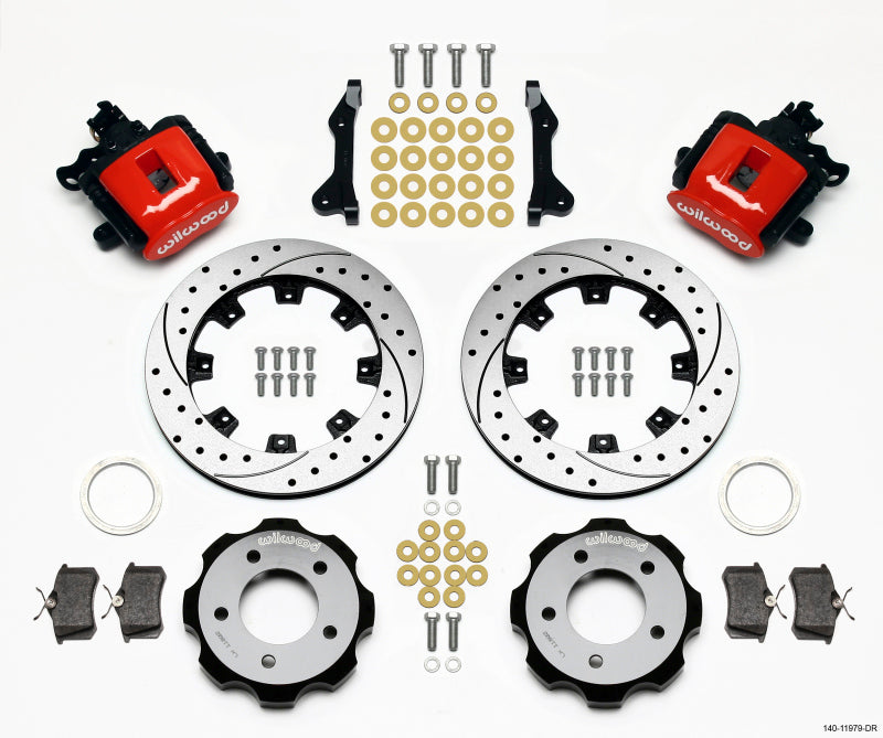 Wilwood Combination Parking Brake Rear Kit for Honda Civic and CRZ - 12.19 Inch Drilled Rotors, Red Finish Part #140-11979-DR