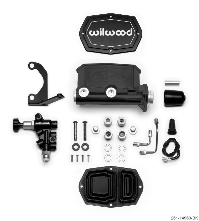 Wilwood Compact Tandem Master Cylinder 1 Inch Bore with Bracket and Valve - Black, Part No. 261-14963-BK