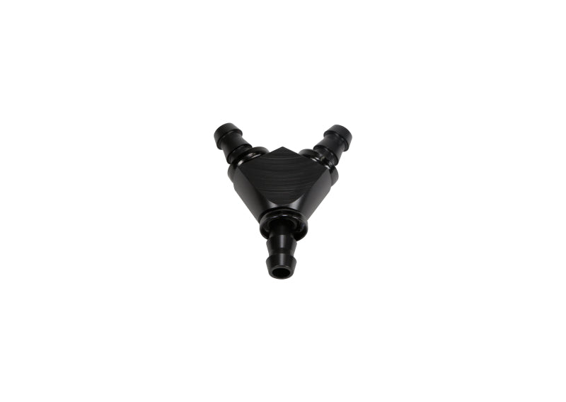 Fleece Performance Universal 3/8 inch Aluminum Y Barbed Fitting for -6 Pushlock Hose - Black Anodized