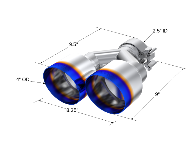MBRP Armor Pro Burnt End Tip for 2.5 Inch Exhaust Pipes – Dual 4 Inch Outer Diameter, 9.55 Inch Length, Single Wall Stainless Steel