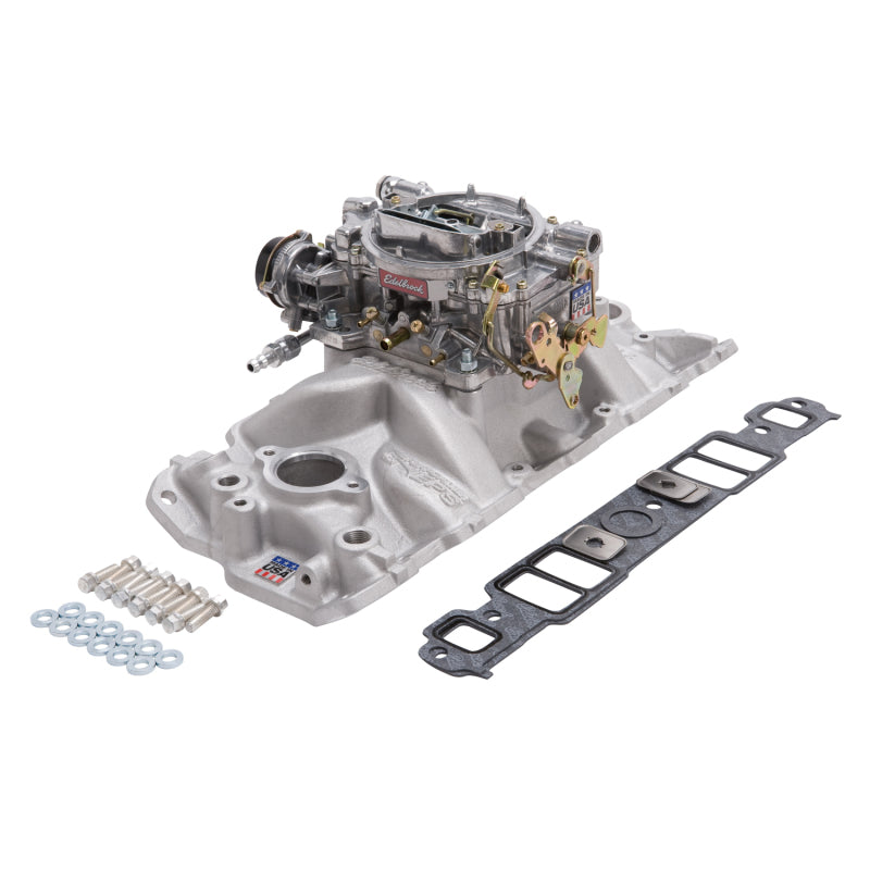 Edelbrock Part 2021 Small-Block Chevy Single-Quad Manifold and Carburetor Kit