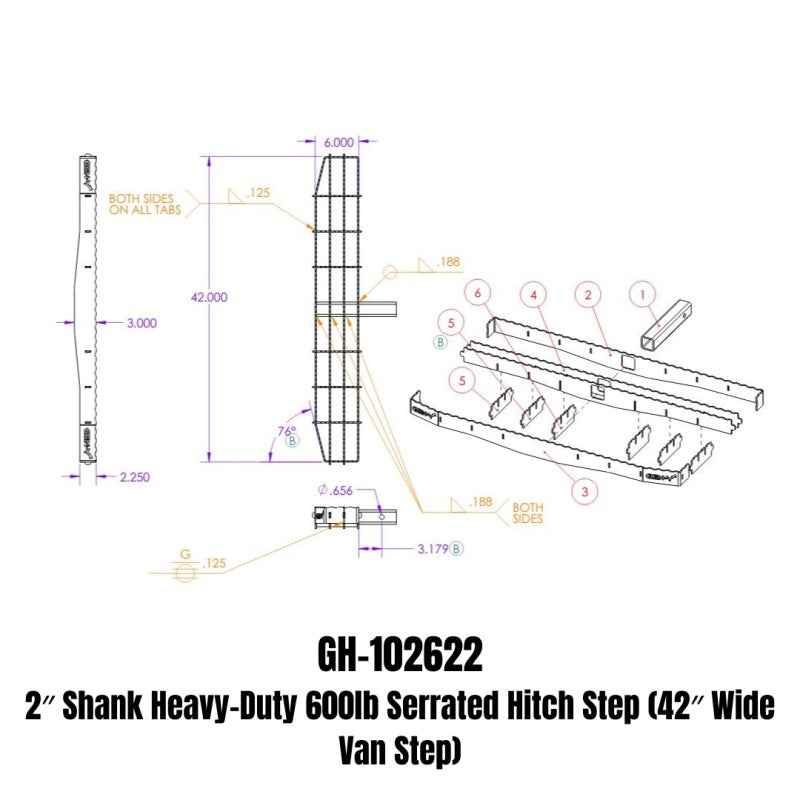 Gen-Y Phantom XL 2in Shank Heavy-Duty 600lb Capacity Serrated Hitch Step - 42in Wide Step